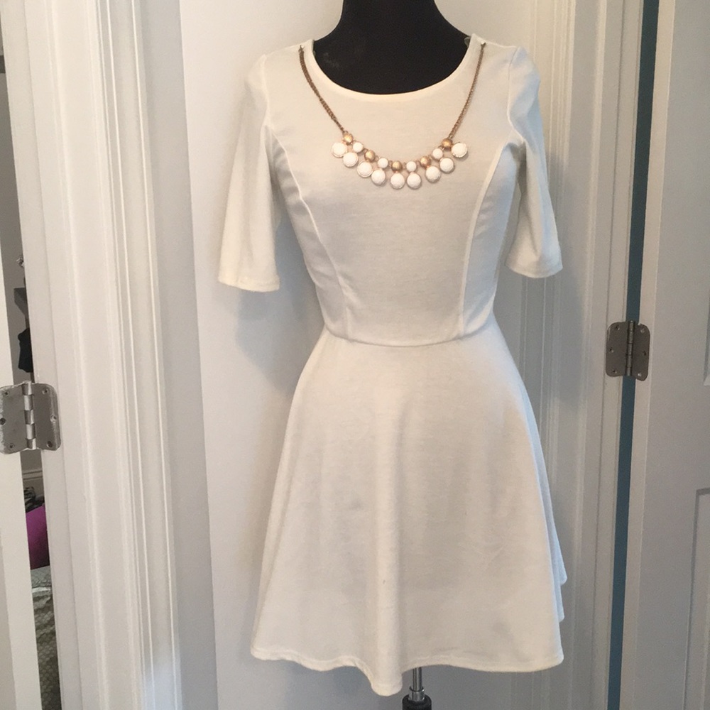Never worn white dress with attached necklace